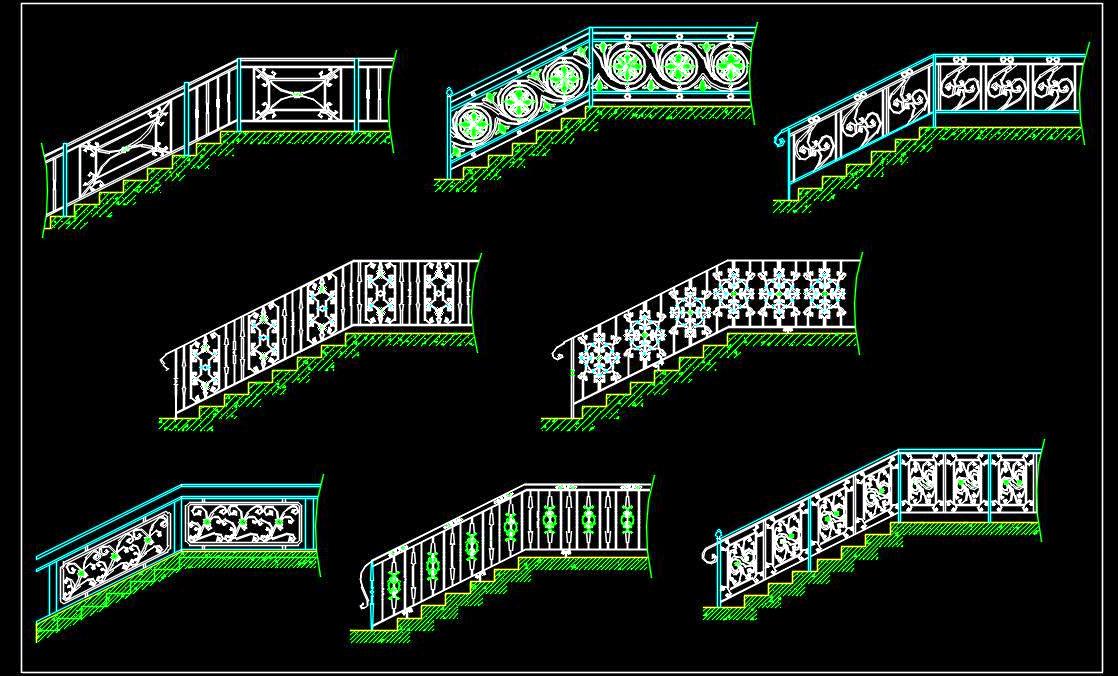 Floral Pattern Railing CAD Block for Stairs & Balconies